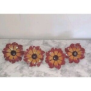 Pier 1 Metal Floral Sunflower Napkin Ring Holders Summer Fall Autumn Harvest-4